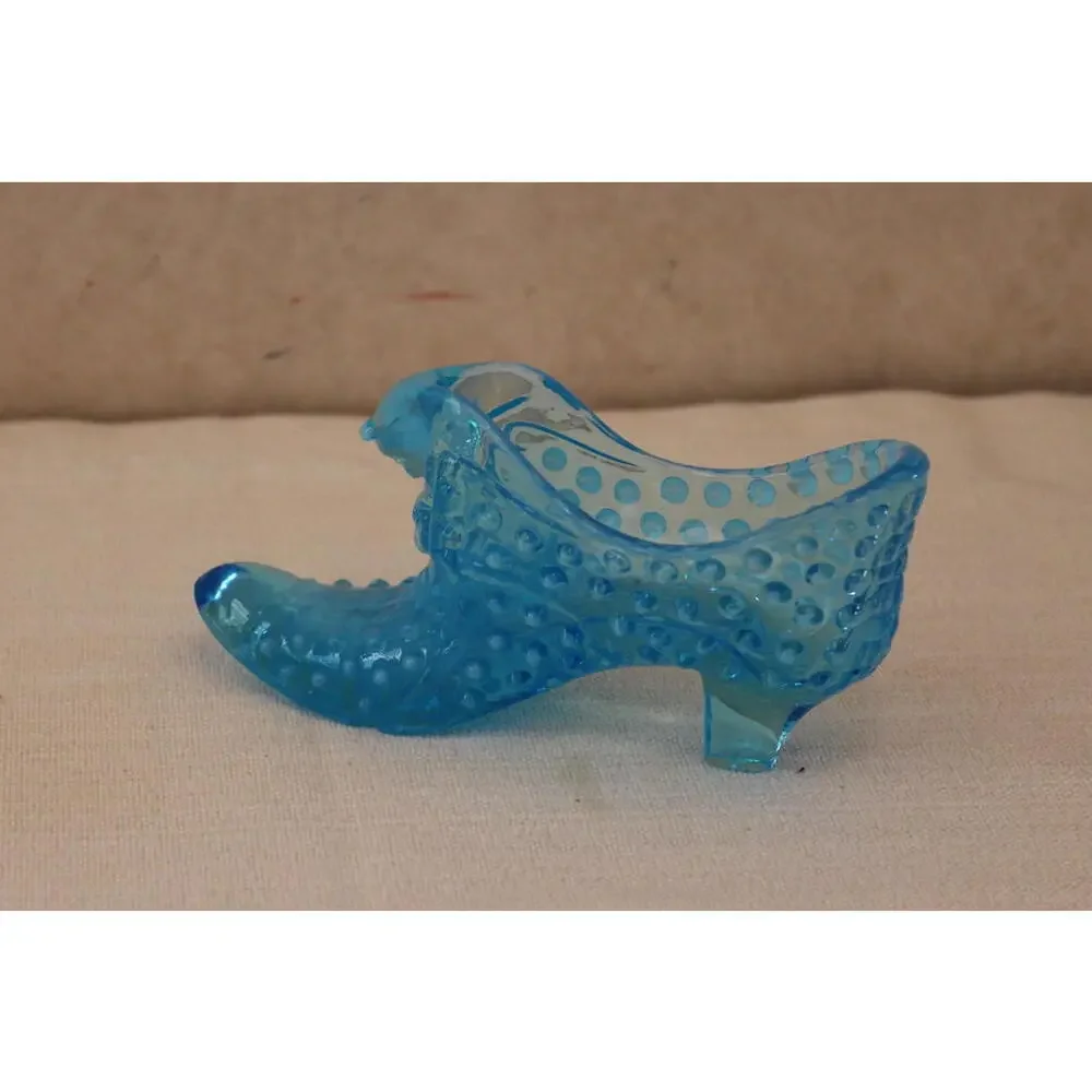 Vintage Fenton Glass Hobnail Blue Cat Head Shoe - Picture 2 of 5